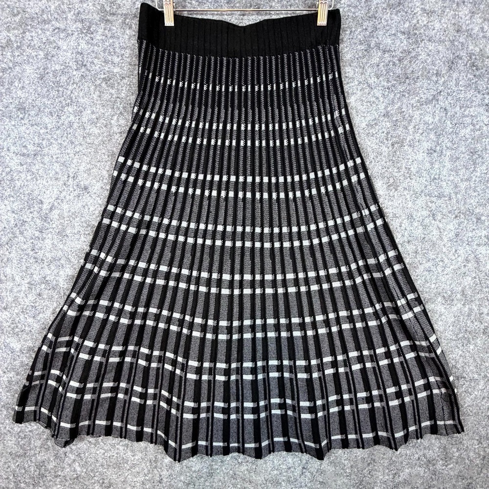 Emma & Posh Midi Skirt Women Large Black‎ White Plaid Retro Academia Schoolgirl